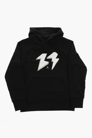 AIR JORDAN Felpa Hoodie in Tinta Unita con Stampa e Maxi Tasca a Toppa