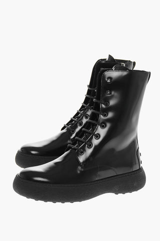 Lace-up Brushed Leather Combat Booties
