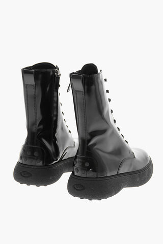 Lace-up Brushed Leather Combat Booties