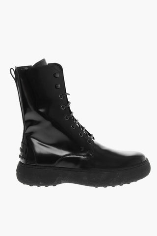 Lace-up Brushed Leather Combat Booties