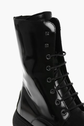 Lace-up Brushed Leather Combat Booties