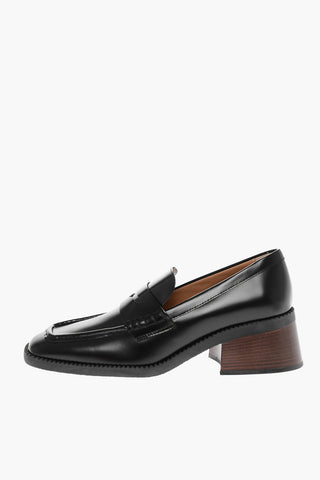 Wood Heel Leather Penny Loafers 6cm