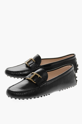 Brushed Leather Loafers with Monogram Buckle