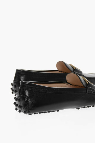 Brushed Leather Loafers with Monogram Buckle