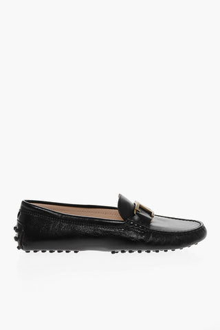 Brushed Leather Loafers with Monogram Buckle
