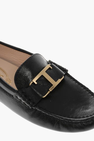 Brushed Leather Loafers with Monogram Buckle