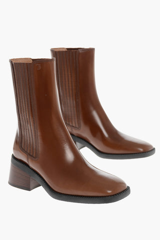 Leather Chelsea Booties with Wood Heel 5cm