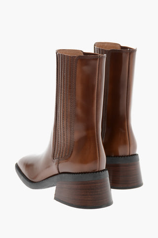 Leather Chelsea Booties with Wood Heel 5cm