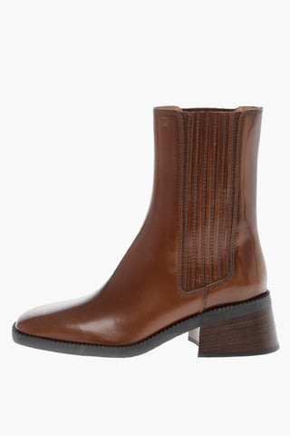 Leather Chelsea Booties with Wood Heel 5cm