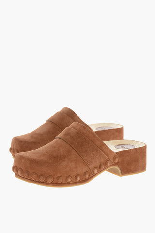 Suede JOY Mules with Covered Wood Heel 5cm