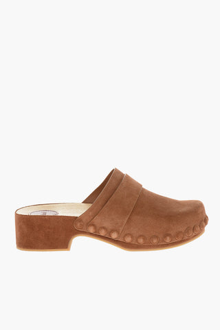 Suede JOY Mules with Covered Wood Heel 5cm