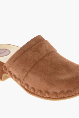 Suede JOY Mules with Covered Wood Heel 5cm