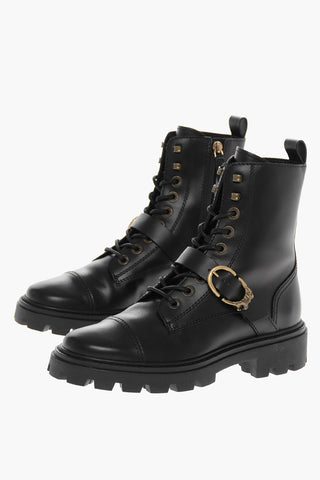 Leather LION Combat Booties with Buckle