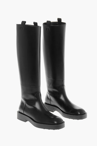 Under the Knee Leather Boots with Squared Toe