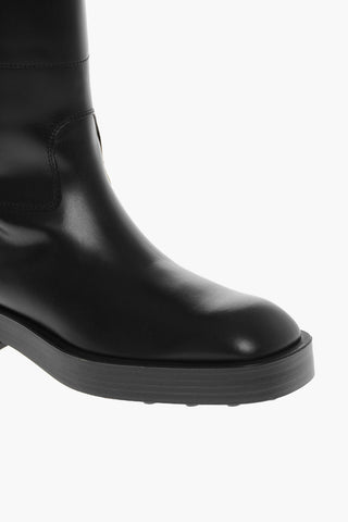 Under the Knee Leather Boots with Squared Toe