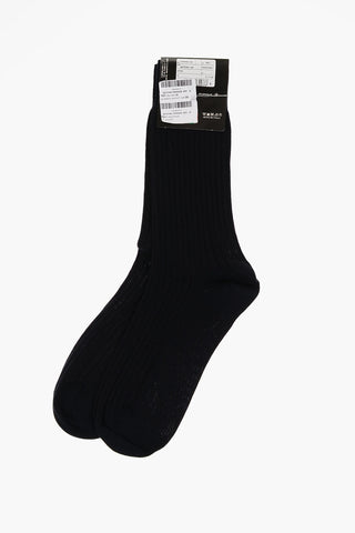 Ribbed Cotton Socks with Printed Logo