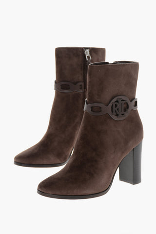 LAUREN Suede ABIGAEL Booties with Logoed Strap 8cm