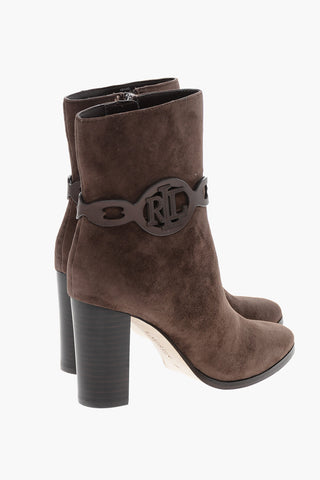 LAUREN Suede ABIGAEL Booties with Logoed Strap 8cm
