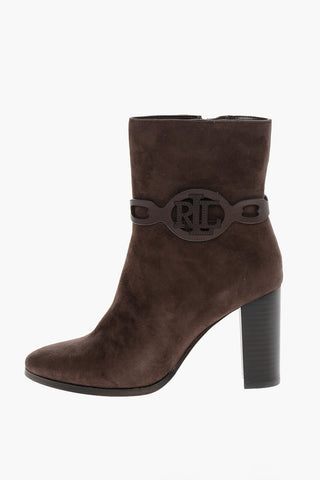 LAUREN Suede ABIGAEL Booties with Logoed Strap 8cm