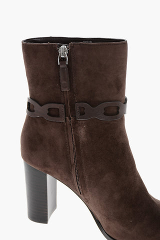 LAUREN Suede ABIGAEL Booties with Logoed Strap 8cm