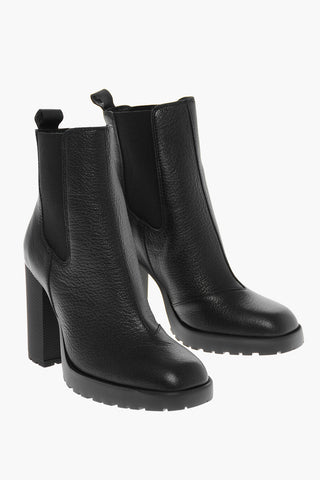 Textured Leather Chelsea Booties with Squared Heel 11cm