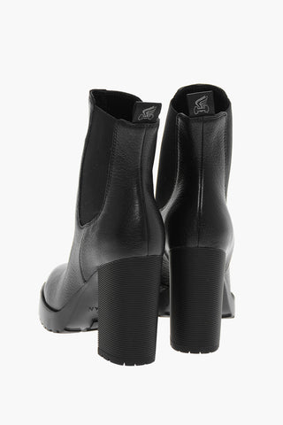 Textured Leather Chelsea Booties with Squared Heel 11cm