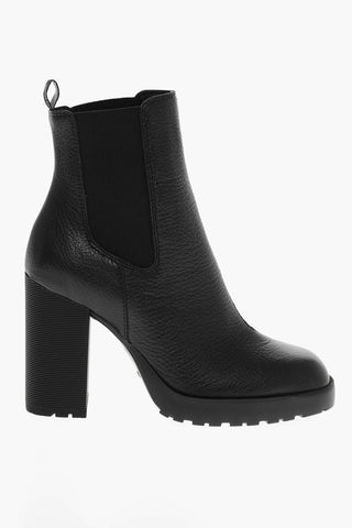 Textured Leather Chelsea Booties with Squared Heel 11cm