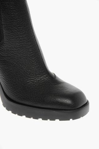Textured Leather Chelsea Booties with Squared Heel 11cm