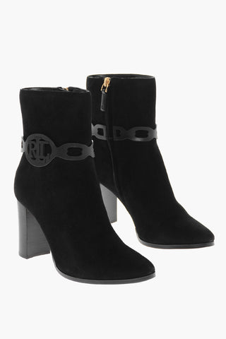 LAUREN Suede ABIGAEL Booties with Logoed Strap 8cm