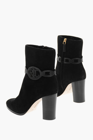 LAUREN Suede ABIGAEL Booties with Logoed Strap 8cm