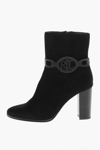 LAUREN Suede ABIGAEL Booties with Logoed Strap 8cm