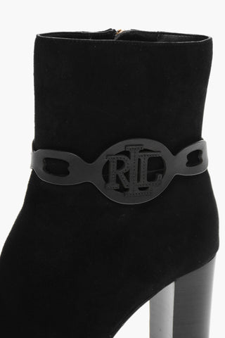 LAUREN Suede ABIGAEL Booties with Logoed Strap 8cm