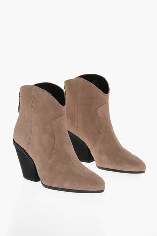 Suede Leather Texan Booties with Back Zip 7cm