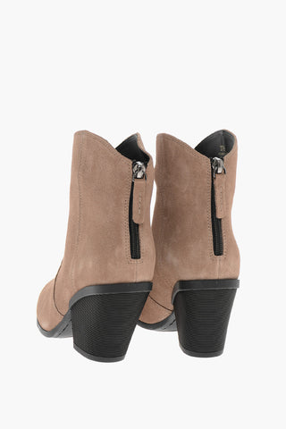 Stivaletti Texani in Suede con Zip sul Retro 7cm