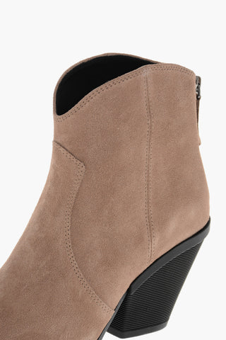 Stivaletti Texani in Suede con Zip sul Retro 7cm
