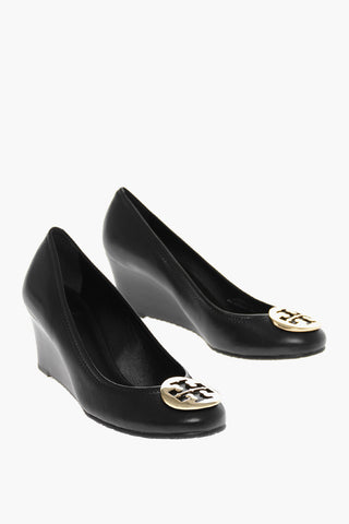 Leather SALLY Wedge Pumps with Front Logo 6cm