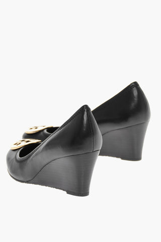 Leather SALLY Wedge Pumps with Front Logo 6cm