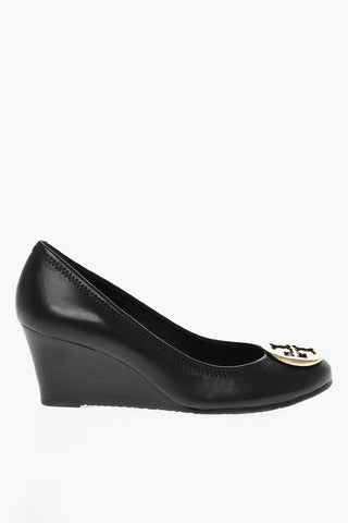 Leather SALLY Wedge Pumps with Front Logo 6cm