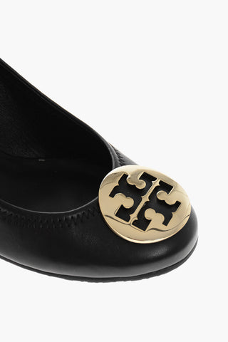 Leather SALLY Wedge Pumps with Front Logo 6cm