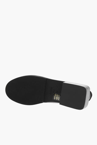 Squared Heel Leather Loafers with Jewel Detail 4cm