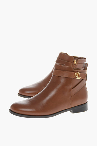 LAUREN Logoed Dtrap Leather Booties