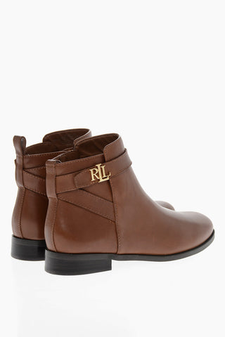 LAUREN Logoed Dtrap Leather Booties