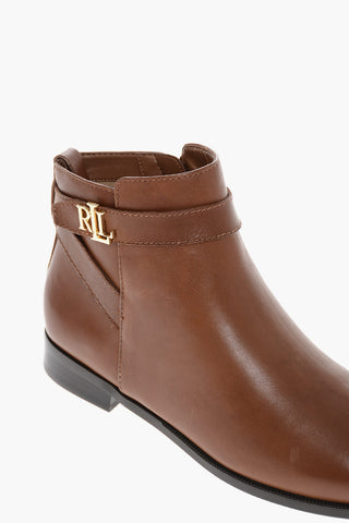LAUREN Logoed Dtrap Leather Booties