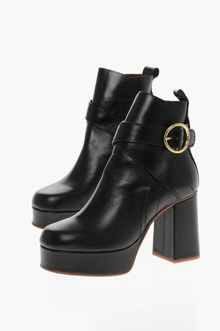 Squared Heel GAUCHO Leather Booties 9cm