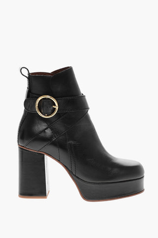 Squared Heel GAUCHO Leather Booties 9cm