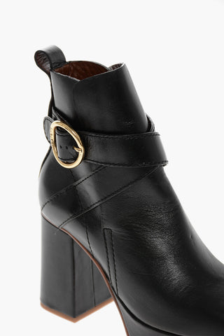 Squared Heel GAUCHO Leather Booties 9cm