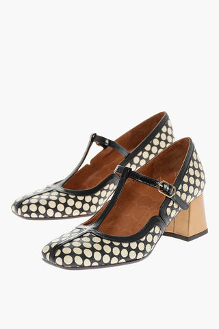 Polka Dot LUNA Leather Mary Jane Pumps with Lamè Heel 6cm