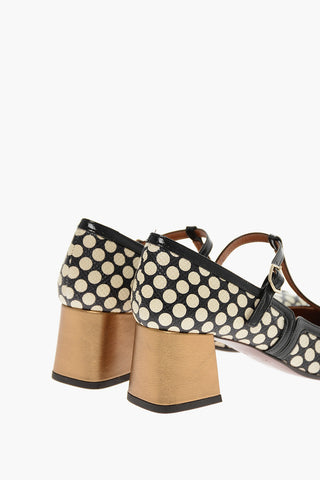 Polka Dot LUNA Leather Mary Jane Pumps with Lamè Heel 6cm