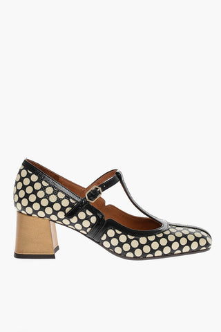 Polka Dot LUNA Leather Mary Jane Pumps with Lamè Heel 6cm