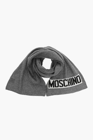 Solid Color Ribbed Scarf with Embroidered Logo